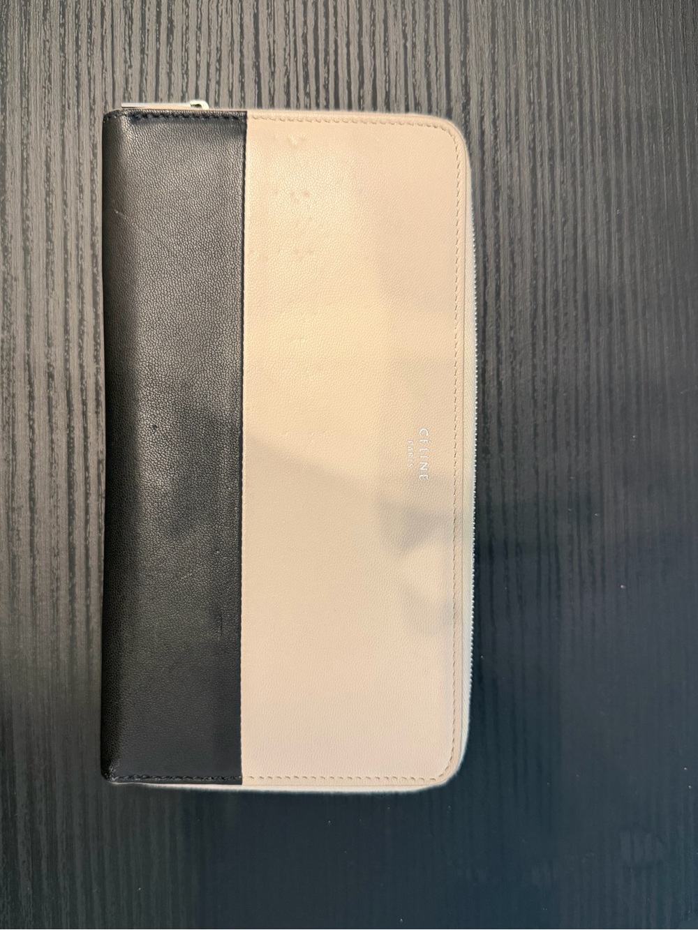 Celine Black and Beige Zip-Around Leather Wallet